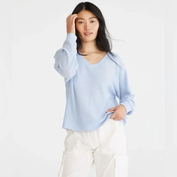 Aeropostale Long Sleeve Wear 2 Ways Cozy Waffle Tee Large Blue - Picture 6 of 9